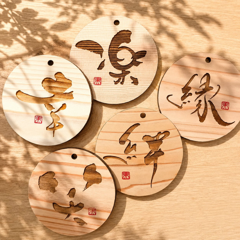 Wood Coasters with Heartfelt Calligraphy – Gift Set of 5 in Wooden Gift Box