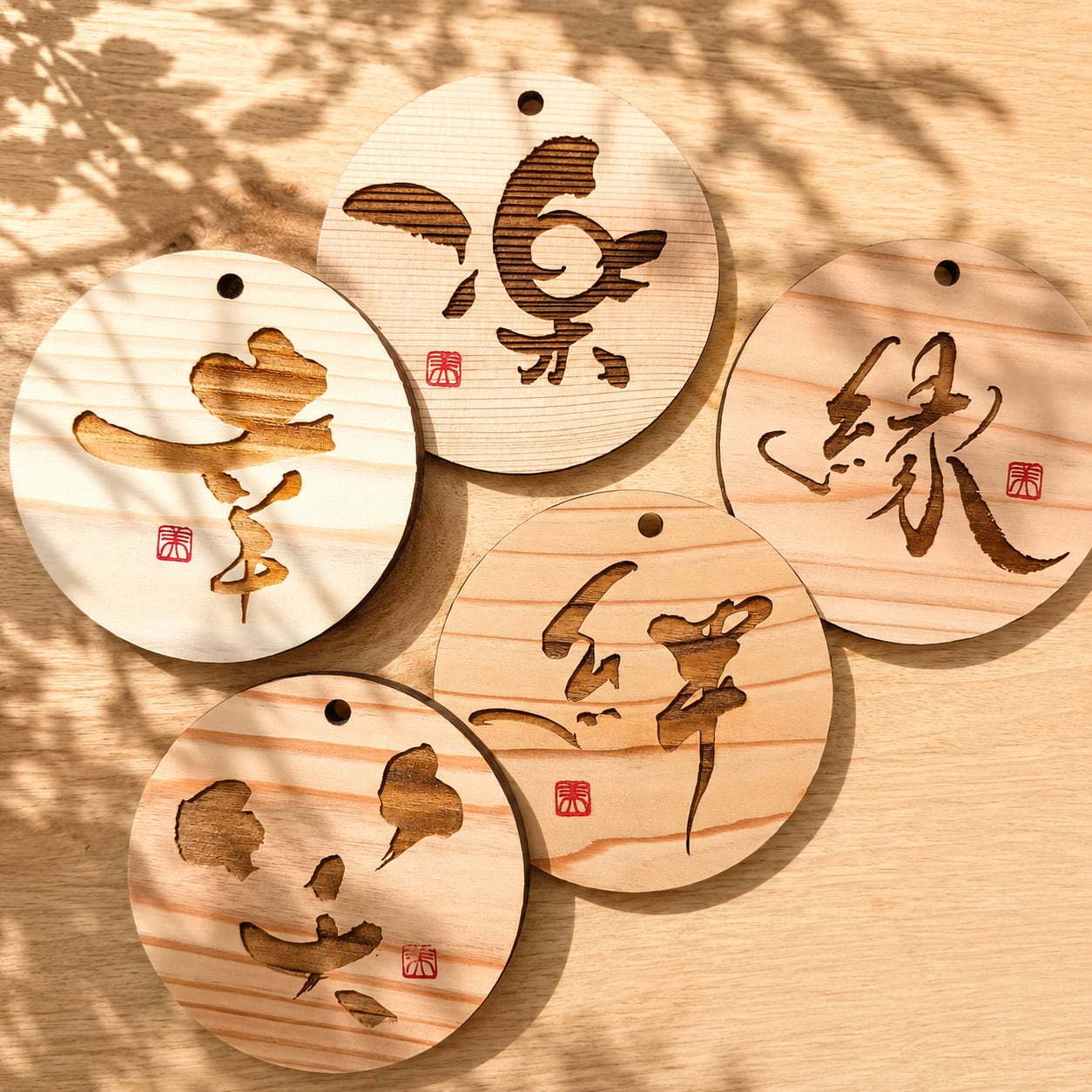 Wood Coasters with Heartfelt Calligraphy – Gift Set of 5 in Wooden Gift Box