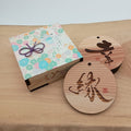 Wood Coasters with Heartfelt Calligraphy – Gift Set of 5 in Wooden Gift Box