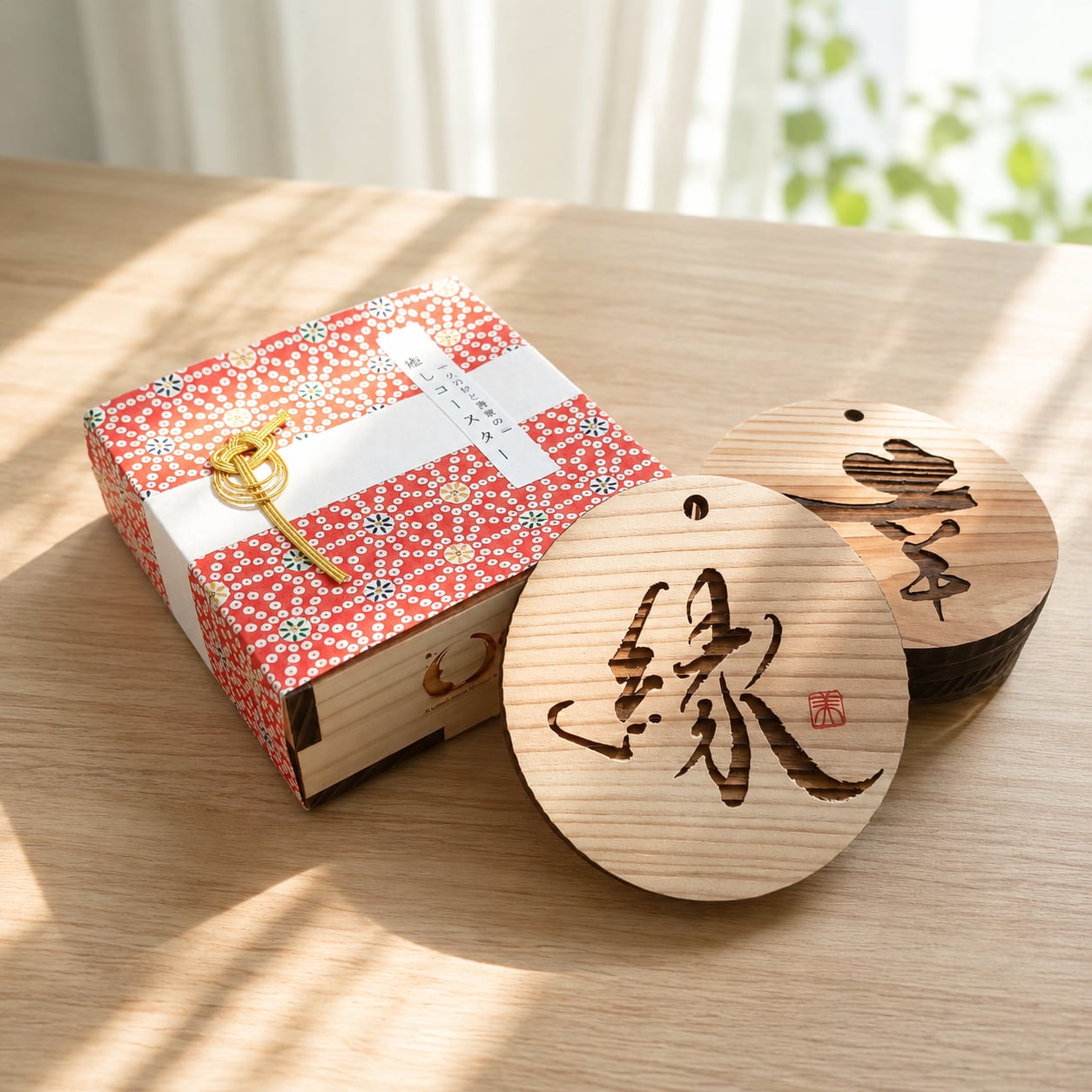 Wood Coasters with Heartfelt Calligraphy – Gift Set of 5 in Wooden Gift Box
